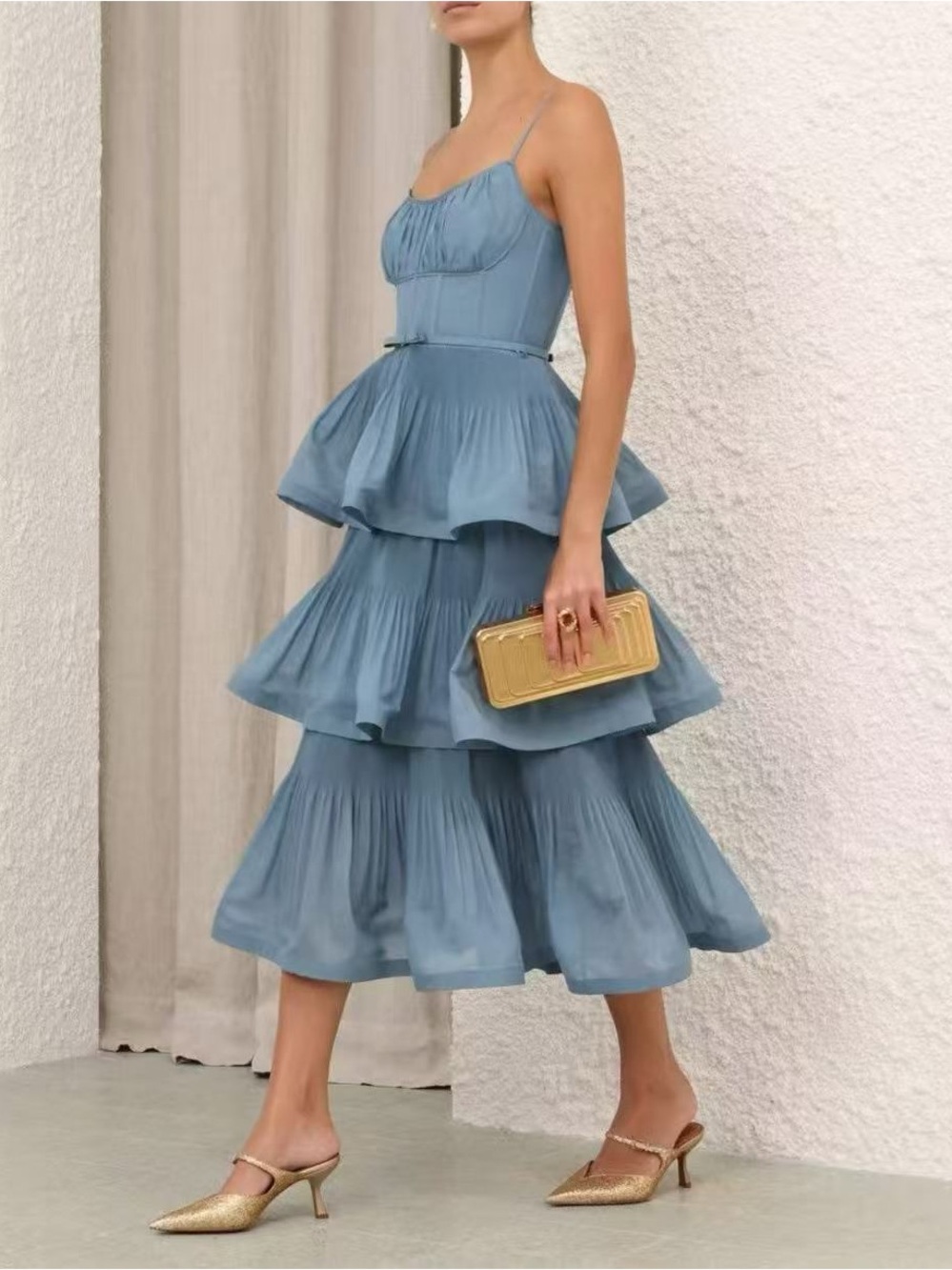 Zimmermann Tiered Midi Dress in Dusty Blue size 0 - Picture 2 of 12